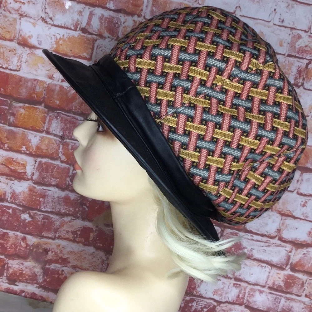 Vintage Textured Colorful Whimsical Bucket Hat with Leather Brim